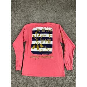 Simply Southern Shirt Womens Medium Pink Coral Be Done In Love Corinthians 16:14